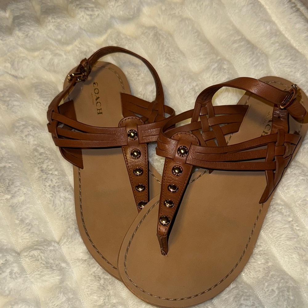 Coach Tan Leather Studded Sandals size 6.5 GUC